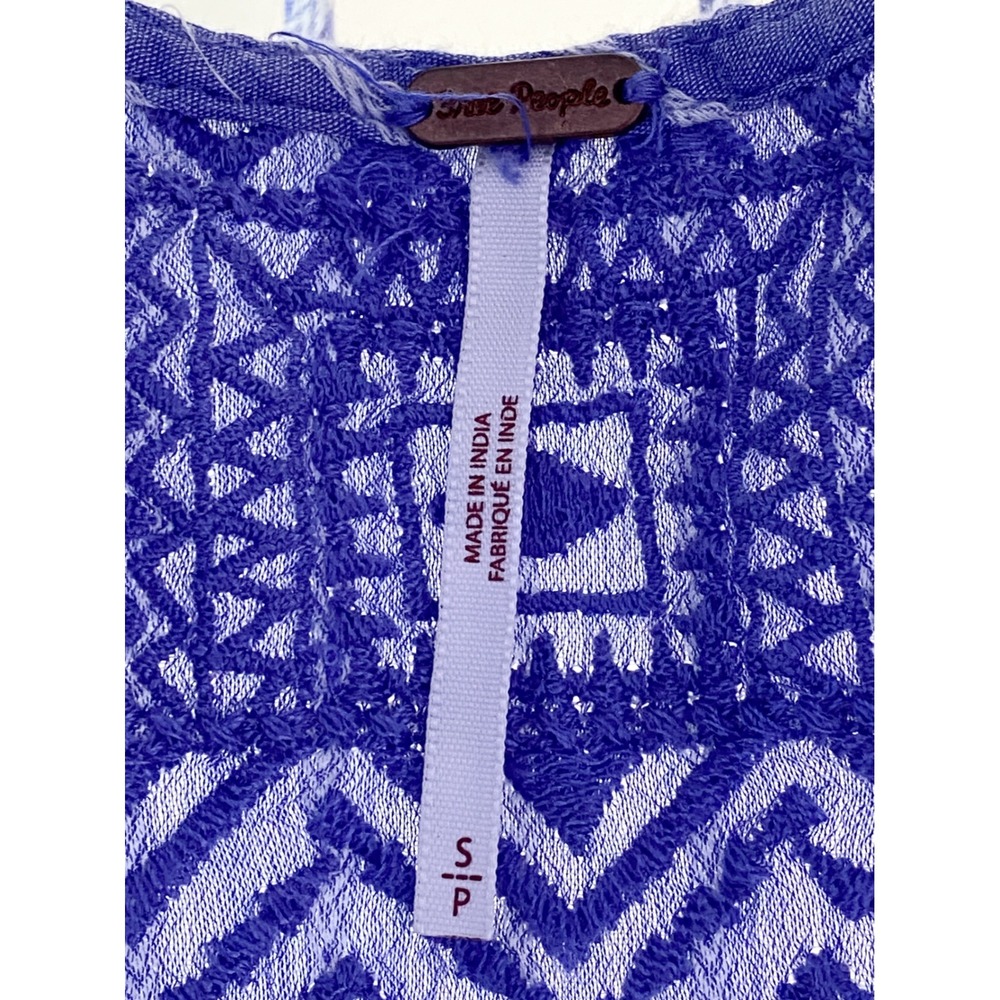 Free People Lola Embroidered Striped Mini Dress S Blue Tiered Coastal Festival - Picture 6 of 7